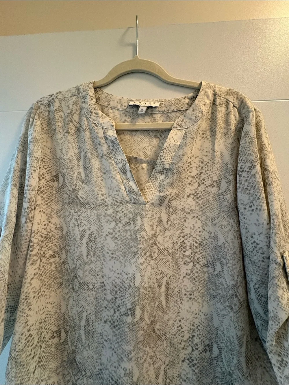 Chaus Beige Snake-Print Tunic Blouse